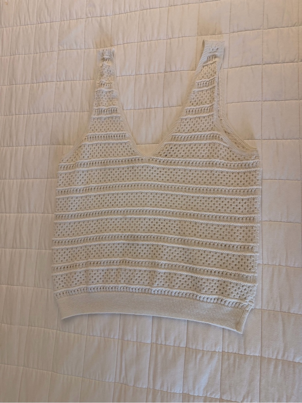 Marine Layer Cream Crochet Knit V-Neck Tank